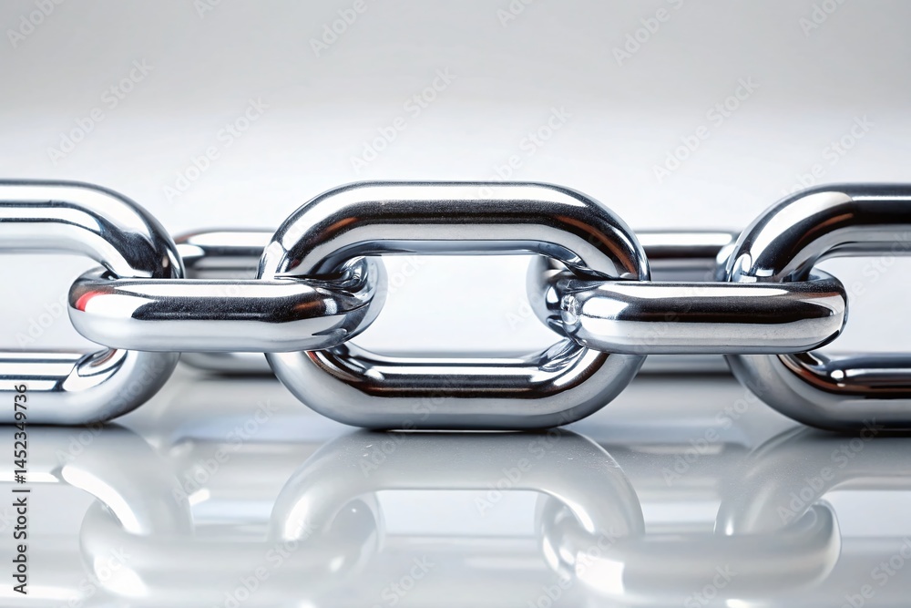 Obraz premium Minimalist Shiny Straight Metal Chain on White Background - Urban Exploration Photography Stock Photo