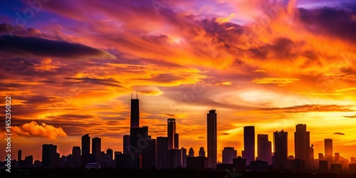 Minimalist Sunset City Skyline: Vibrant Colors & Modern Architecture