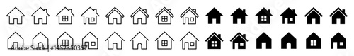 Vector set of 28 home icons in outline and filled styles