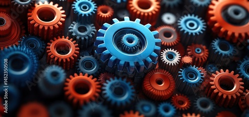 Wallpaper Mural Intricate Gears: A Symphony of Blue and Orange Torontodigital.ca