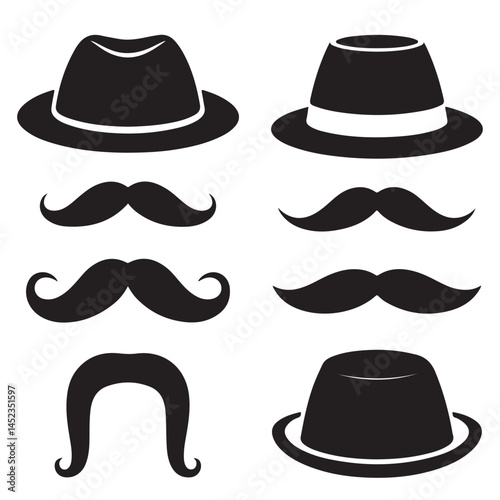mustache silhouettes in vector format retro style, mustache silhouettes with sunglass, top hat, hats, etc 