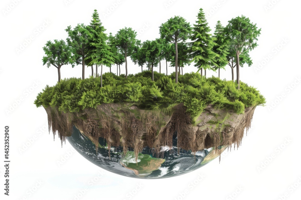Earth with flourishing green trees