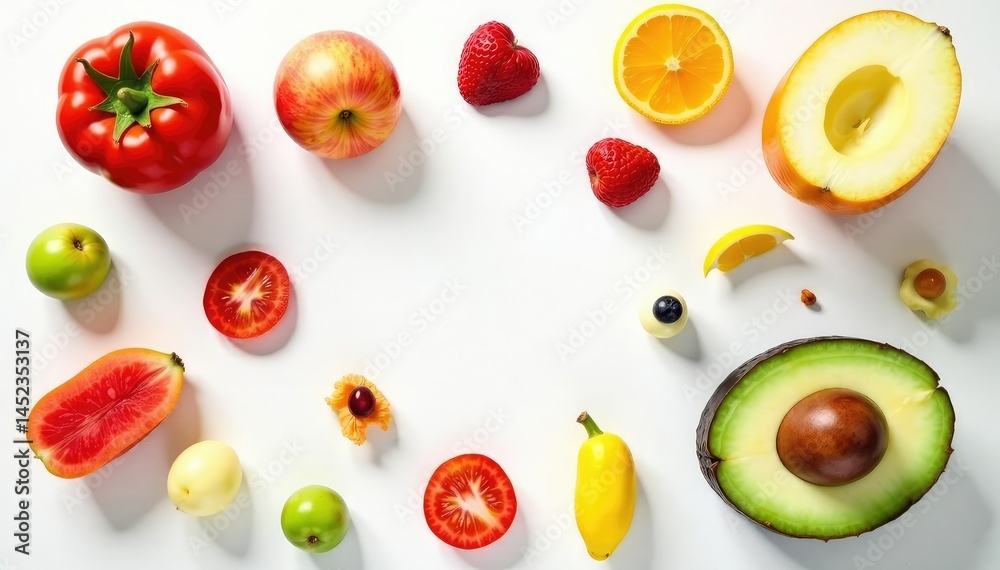 Simple composition of untouched food on white background, hunger, eating, food Simple composition of untouched food on white background, hunger, eating, food