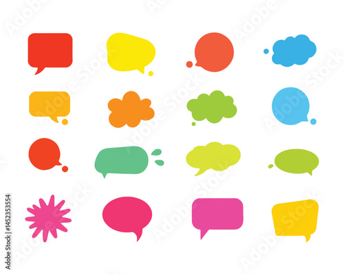 flat speech bubble and dialogue set vector. Colorful chat text doodles.