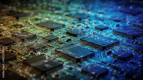 Close Up View Of Circuit Board With Microchips