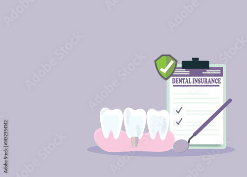 Vector drawing of tooth implant in between other teeth.
