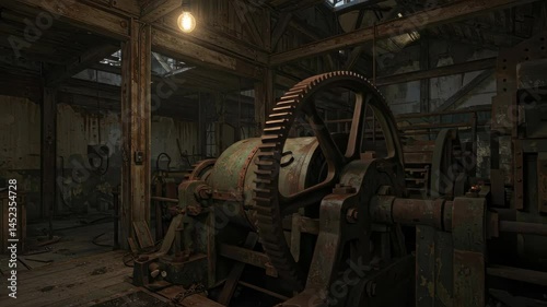 Rusty Gears in Abandoned Industrial Building