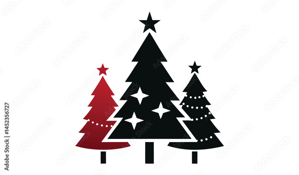 Fototapeta premium This festive vector illustration features a green Christmas tree, a classic holiday symbol, adorned with a vibrant red ribbon, perfect for a merry xmas card design