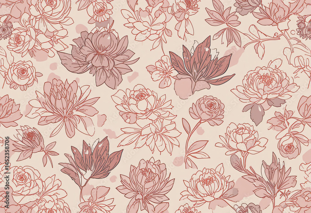 Fototapeta premium Floral pattern with pink flowers