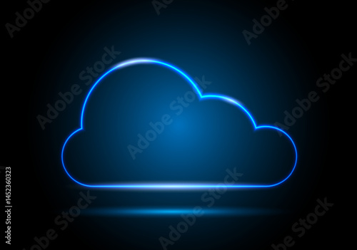 Neon digital cloud icon on a dark background. visualization of data transmission on the network. Futuristic cloud technology. Vector illustration.