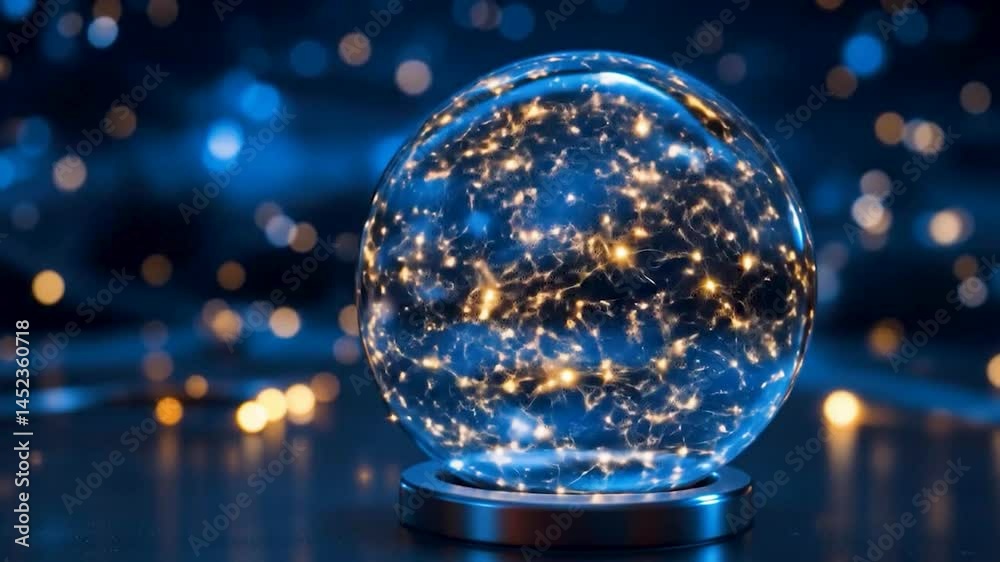 A luminous glass orb with swirling lights, suspended against a deep blue backdrop. Soft, ethereal lighting enhances the glass's clarity, creating a mystical aura. A luminous glass orb with swirling lights, suspended against a deep blue backdrop. Soft, ethereal lighting enhances the glass's clarity, creating a mystical aura.