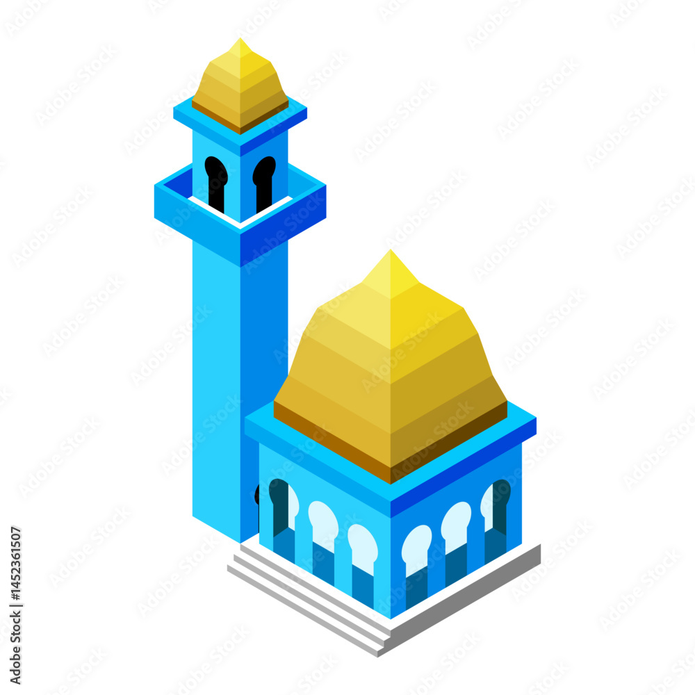 Vector isometric illustration of a mosque Vector isometric illustration of a mosque