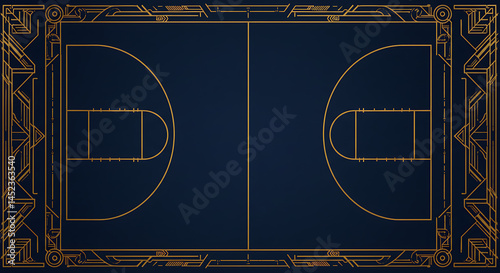 Art Deco Basketball Court Design Blue & Gold