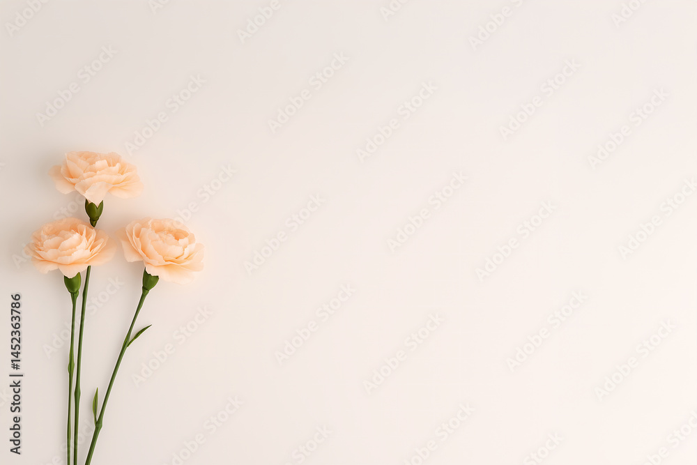Fototapeta premium Parents' day background, Carnation Flowers on Minimal Beige Background, with copy space 