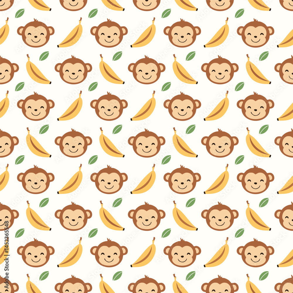 Fototapeta premium Cute monkey face seamless pattern background design vector