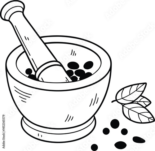 mortar and pestle with spices