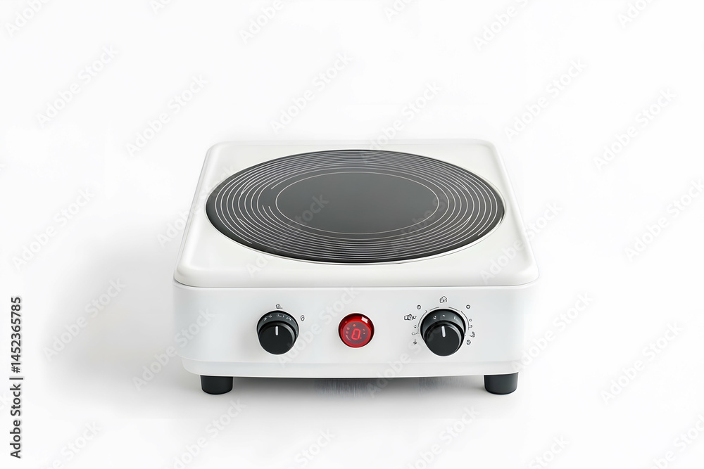 Fototapeta premium Compact Electric Stove with Adjustable Settings on White Background