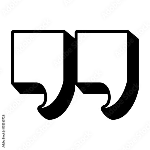 3D quote sign icon text concept message bubble dialog symbol. Vector quotation mark symbol. Double quotes sign end of words. Circle buttons quote sign graphic talk double inverted label.