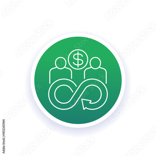 circular economy line icon with people, sustainable production concept