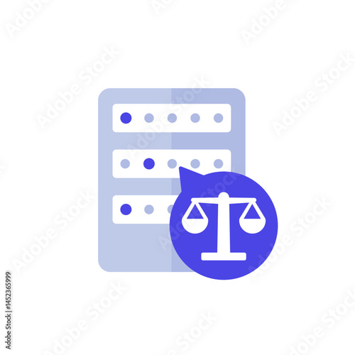 data ethics icon with server, ethical collecting and storage of data flat design