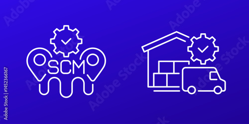SCM line icons, Supply chain management and logistics