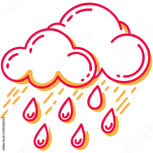 Colorful Cartoon Cloud with Raindrops Icon on White Background