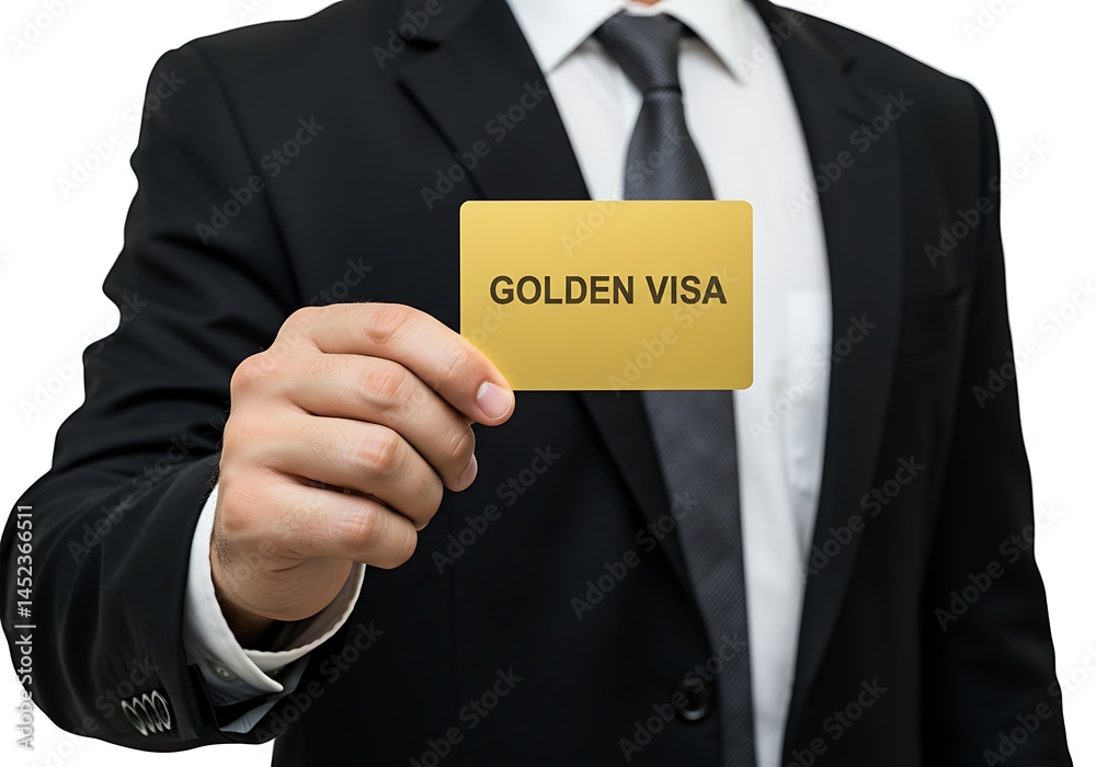Businessman Presenting a Golden Visa Card