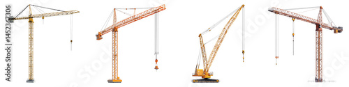 Set of construction crane placed isolated on transparent, PNG