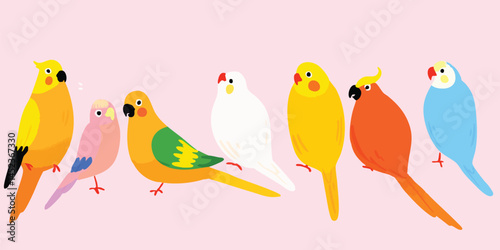 A vibrant and colorful illustration of diverse parrots. the soft background amplifies the beauty of birds. showcasing the beauty of nature's artistry.