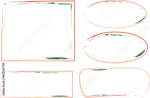 red green colorful thin abstract line art frames collection