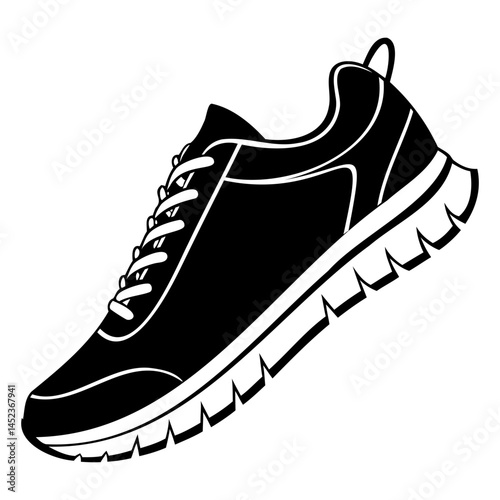 Black and white running shoe clip art vector image for athletic footwear and sports equipment designs use case isolated on transparent background