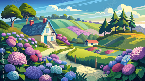 In Brittany’s calm countryside,
Hydrangeas flourish far and wide.
A painter’s dream, a poet’s song,
Where flowers and beauty both belong.