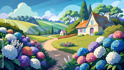 In Brittany’s calm countryside,
Hydrangeas flourish far and wide.
A painter’s dream, a poet’s song,
Where flowers and beauty both belong.