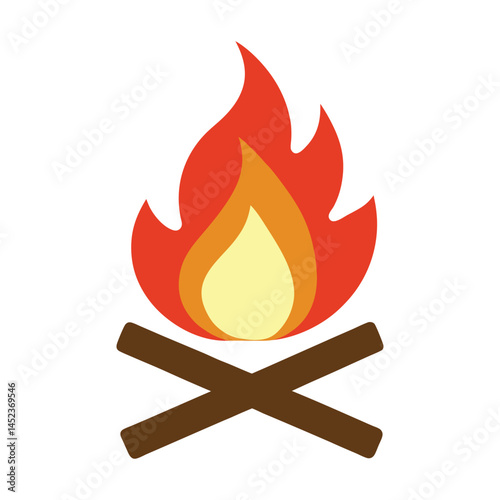 Campfire Flame Icon, Flat Vector Firewood Bonfire Illustration.