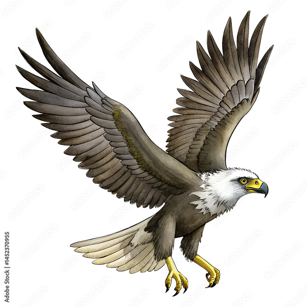 Obraz premium illustration of a bald eagle in flight isolated in transparent background