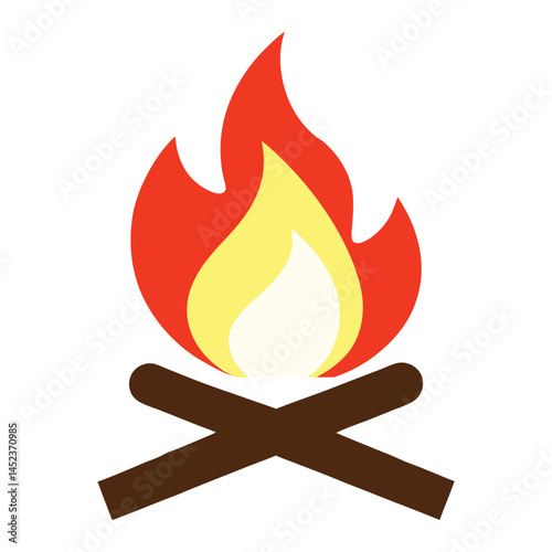 Campfire Flame Icon, Flat Vector Firewood Bonfire Illustration.