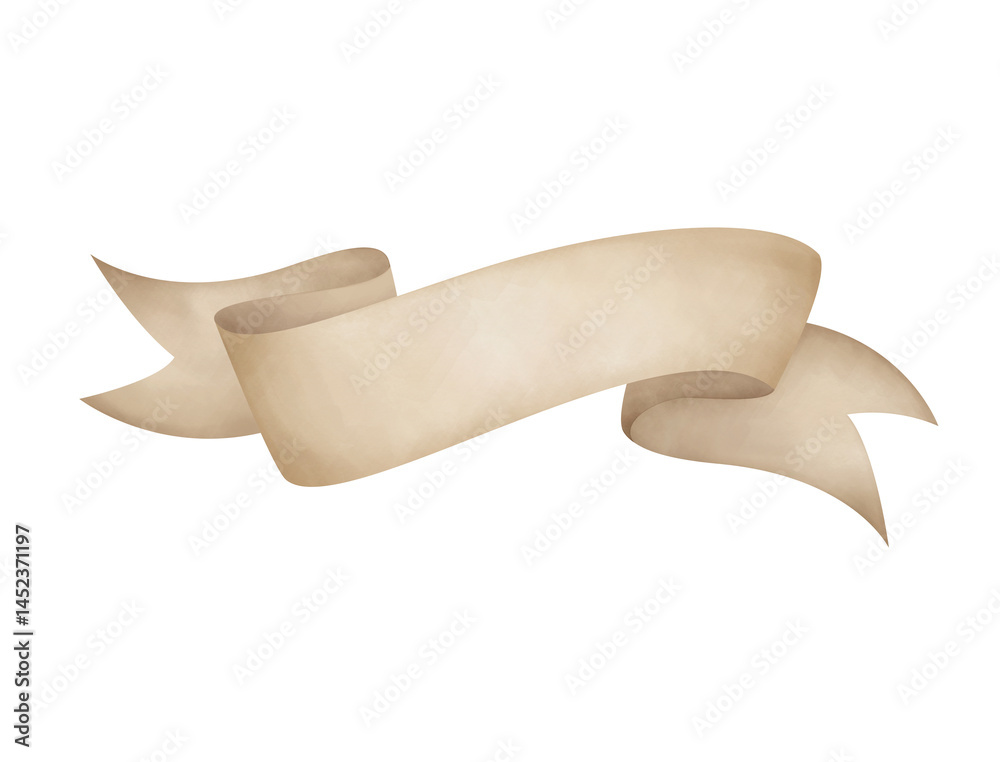 gold watercolour banner ribbon design illustration, isolated on white background, 3d illustration, 3d rendering