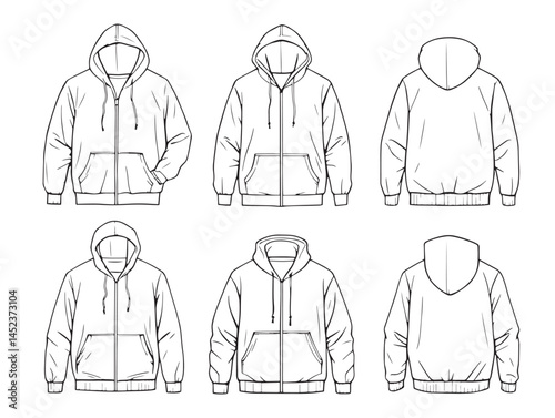 Minimalist Full Zip Hoodie Line Art Illustration for Apparel Brands