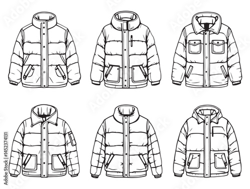 Minimalist Puffer Jacket Line Art for Clothing Design