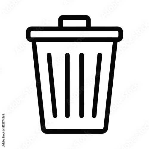 Trash Can Icon, Minimalist Black Garbage Bin Vector Illustration.