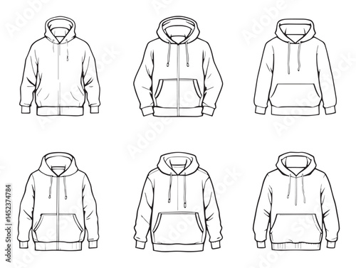 Pullover Hoodie Line Art Design for Fashion Illustration