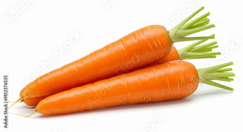 Realistic image of orange carrots with transparent white background and no side shadows. Vector Illustration