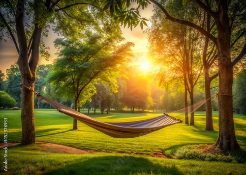 Serene Summer: Long Exposure Hammock in Lush Green Park