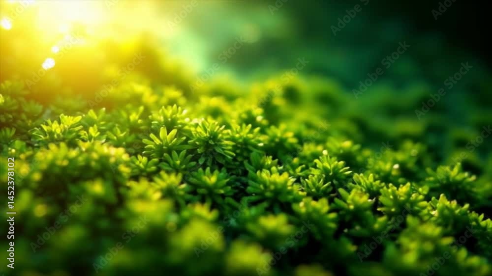 Sunlit green ground cover close up, HD footage.