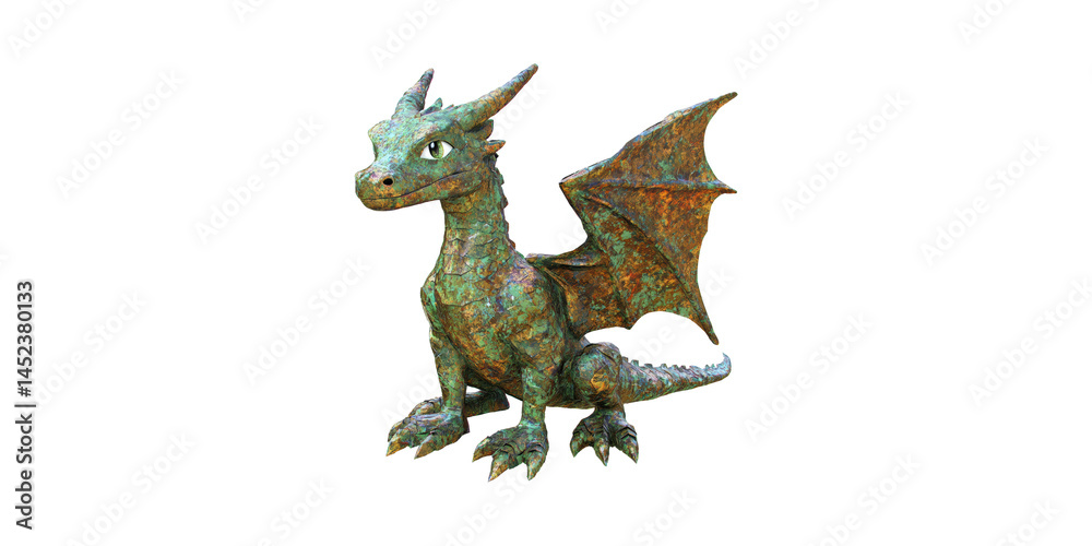 Obraz premium Green Dragon Sculpture. Fantasy Creature Art And Mythical Design Isolated On Transparent Background