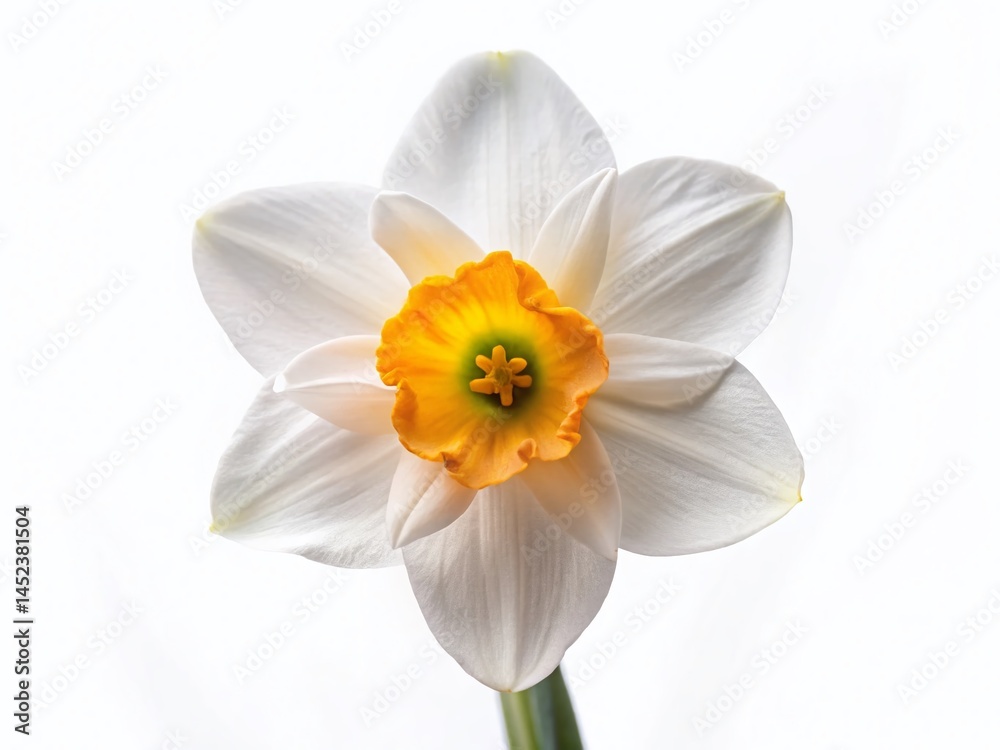 Single White Daffodil Flower Isolated on White Background - Spring Bloom Botanical Photography Single White Daffodil Flower Isolated on White Background - Spring Bloom Botanical Photography