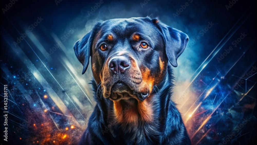 Sleek Rottweiler Double Exposure: Abstract Fur Pattern Stock Photo