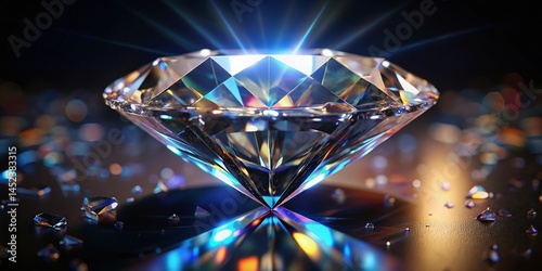 Sparkling Diamond Close-Up: Gemstone Facets Reflecting Light on Black Background