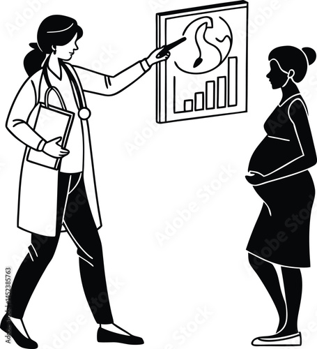 Minimalist Pregnancy Consultation Vector – Doctor and Expectant Mother