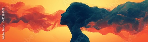 Obraz na płótnie Psychologythemed minimal 2D art, human figure in a melting, shifting environment, representing mental chaos, distorted perception, flat illustration style, soft emotional colors w salonie